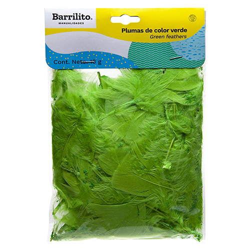 MANUALIDADES BARRILITO PLUMAS VERDE GRANDE F142V