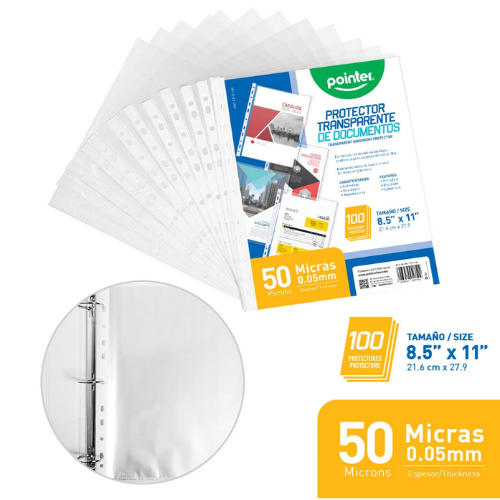 HOJAS PROTECTORAS POINTER P/BINDER T/C PQ-100UD PNT-FP-5-100