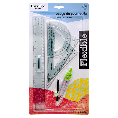 ESTUCHE GEOMETRICO BARRILITO 5PCS FLEXIBLE 7552 BLISTER