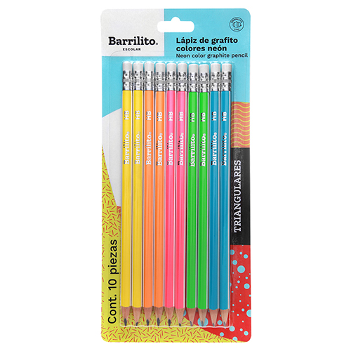 LAPIZ GRAFITO BARRILITO C/NEON TRIANGULAR SET-10PZAS 8057LG