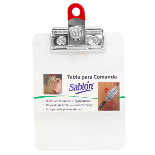 TABLERO SABLON ACRILICO C/CLAMP CRISTAL P/COMANDA 306.2312C