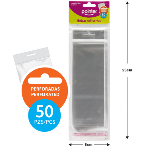 BOLSA CELOFAN POINTER TRANSPARENTE C/C 7.6X23CM PQ-50UD OBH-39