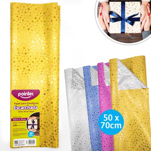 PAPEL REGALO POINTER ESCARCHADO METALICO CORAZON 50CMX70CM PL/DR GWP-H