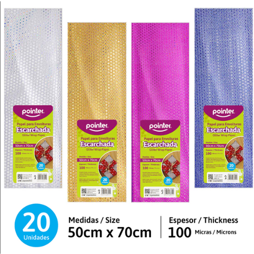 PAPEL REGALO POINTER ESCARCHADO METALICO PUNTOS 50CMX70CM RD/PL GWP-R